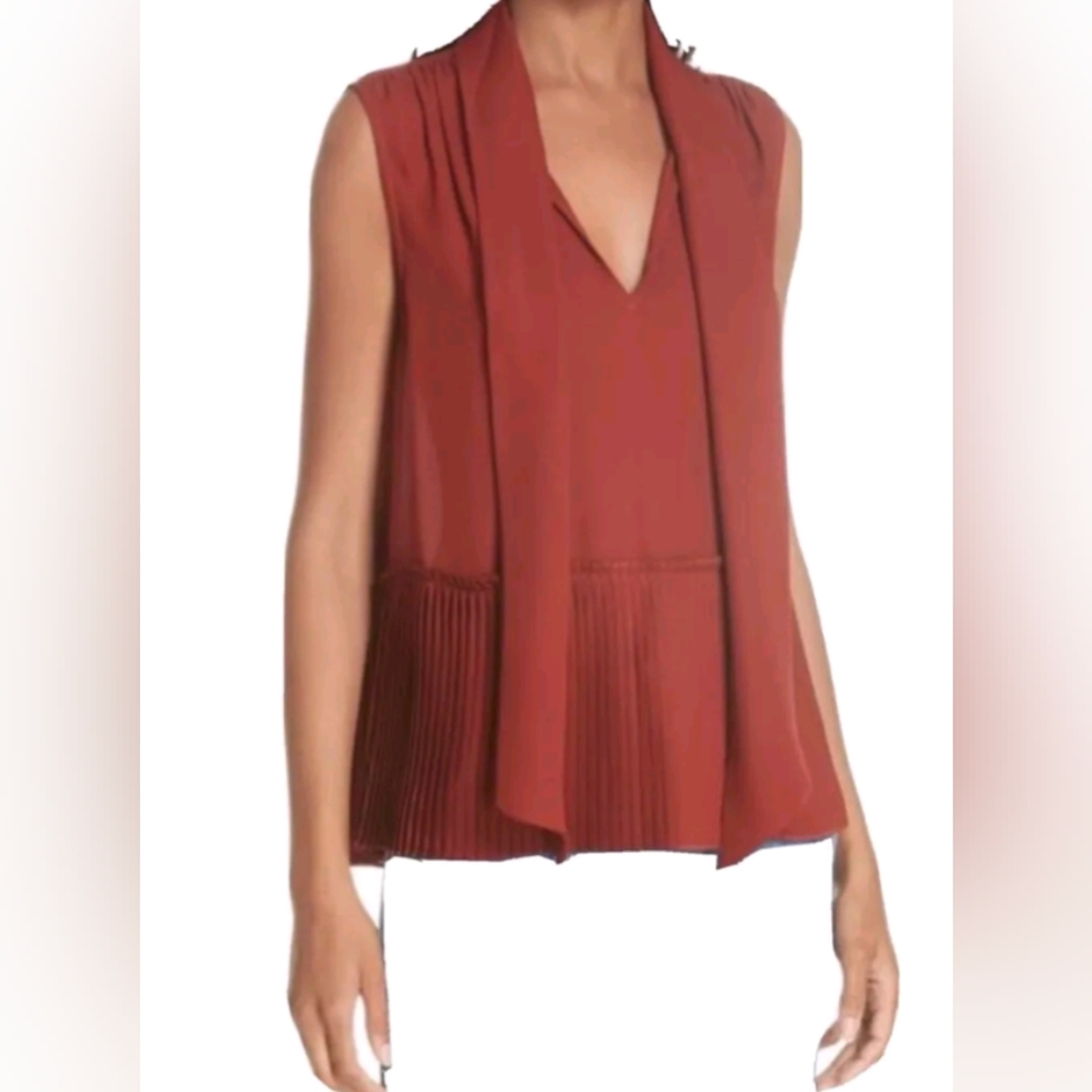 FRAME Rust Pleated Peplum Hem Silk Tank M